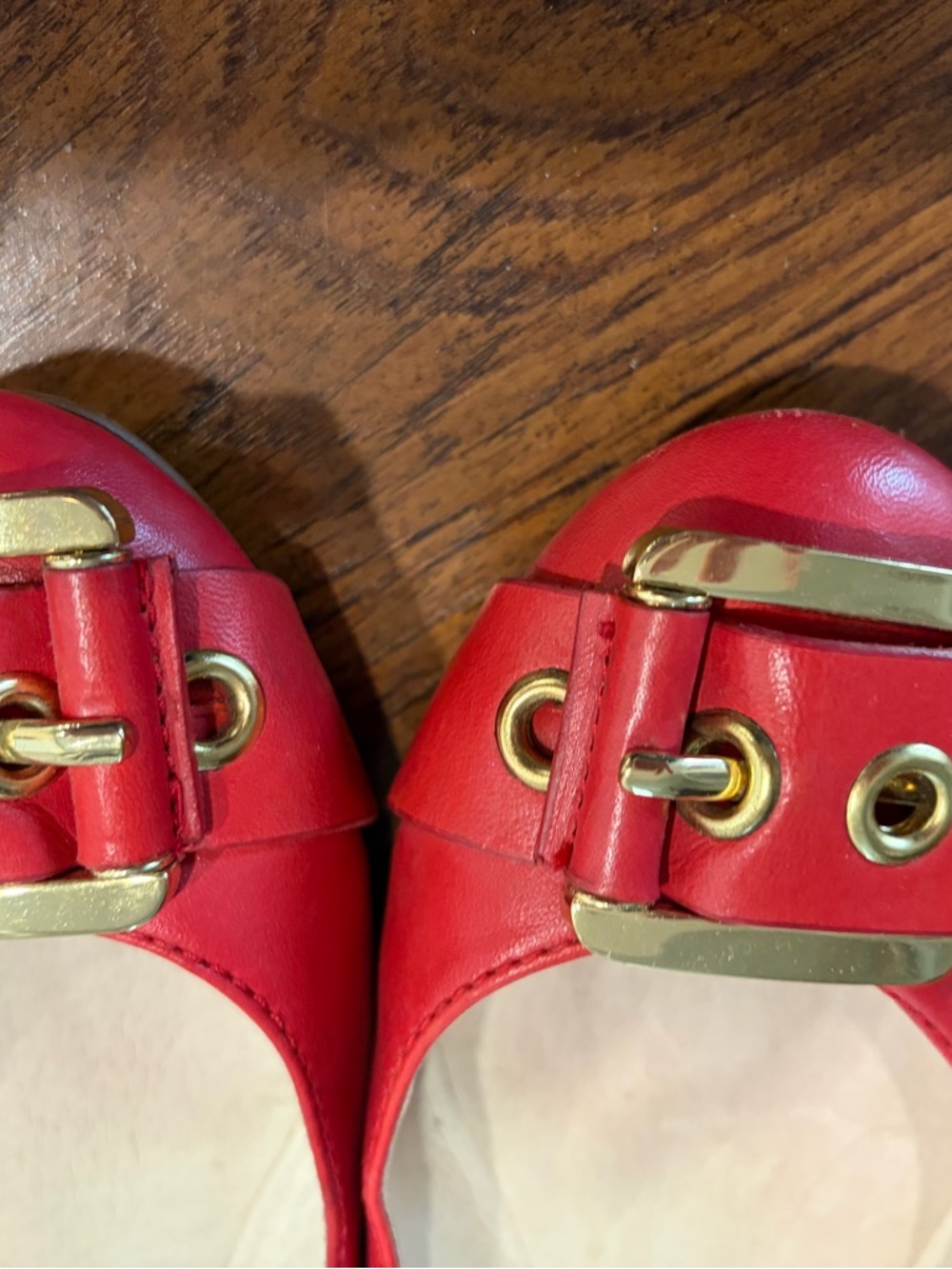 Michael Kors Red Leather Buckle Detail Flats - Picture 4 of 8